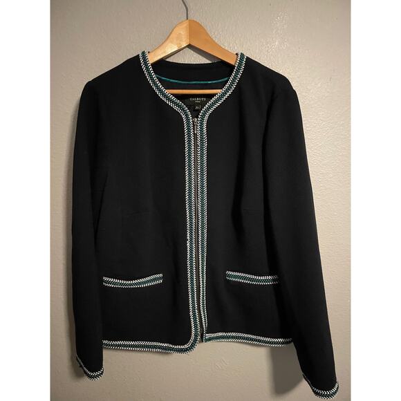 Talbots Jacket Womens 16W Navy Full Zip Tweed Trim Dressy Blazer Work Office - Picture 1 of 7